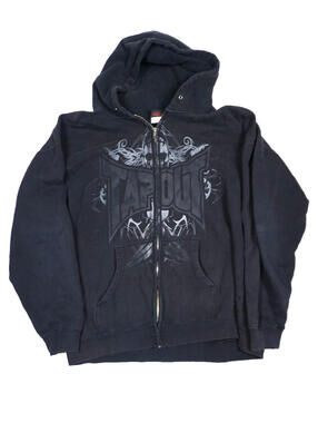 Vintage Tapout Full Zip Hoodie Jacket XXL Black 90s Y2K Grunge Skater Made USA